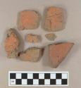 Redware roof tile; brick fragments