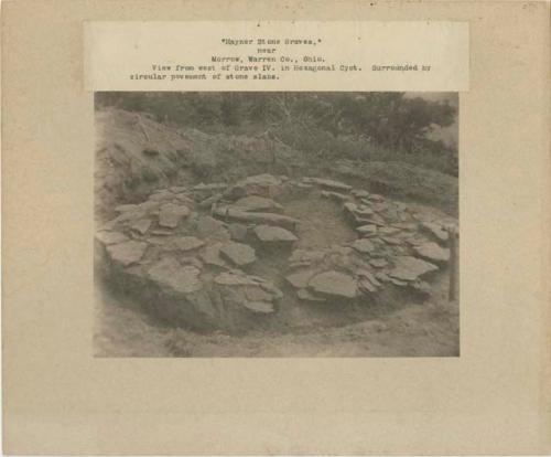 View from the west of Grave IV in hexagonal cyst surrounded by circular pavement of stone slabs