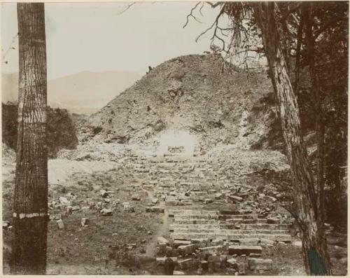 Mound with Hieroglyphic Steps at base of stairway