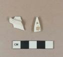 Undecorated whiteware body sherd; undecorated whiteware base sherd