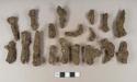 Unidentified iron nail fragments; unidentified iron fragments; burned and partially calcined animal bone fragments; slag fragment