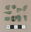 Aqua bottle glass fragments; molded aqua bottle glass fragment