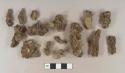 Unidentified iron nail fragments; unidentified iron fragments; many with stone fragments adhered