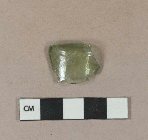 Aqua glass vessel body fragment, likely bottle shoulder fragment