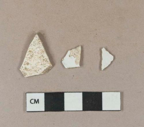 Undecorated whiteware vessel body fragments, white paste