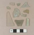 Aqua flat glass fragments, 5 weathered