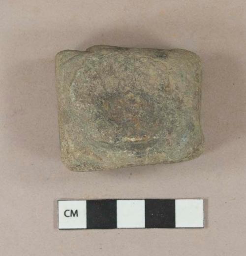 Light gray stone fragment, rectangular, possibly shaped, possibly architectural