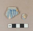 Earthenware, tin-glazed, blue on white; body sherds, buff paste, handpainted geometric design