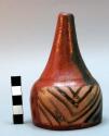 Painted pottery funnel - red and brown on cream