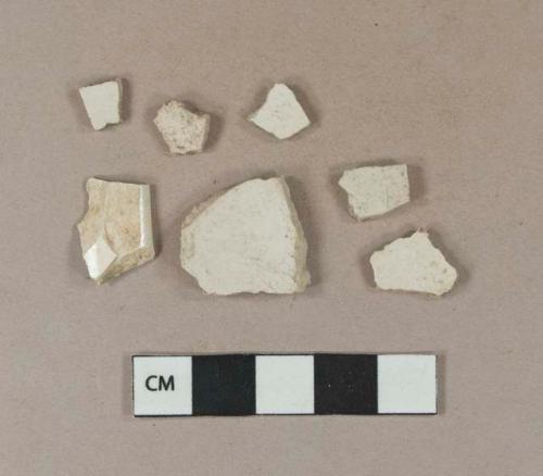 White undecorated ironstone vessel body fragments, white paste