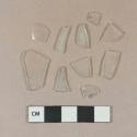Colorless flat glass fragments; 3 colorless glass vessel body fragments