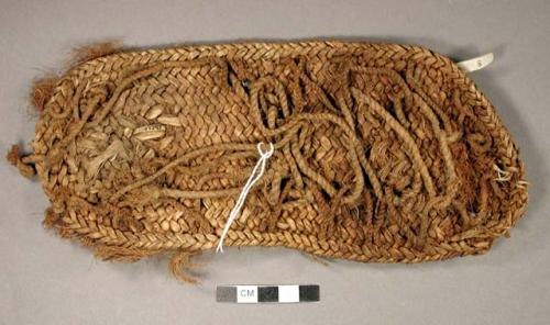 Woven fiber sandal fragment and cordage