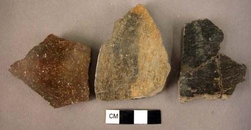 7 potsherds - slipped and burnished, blackish and gray ware