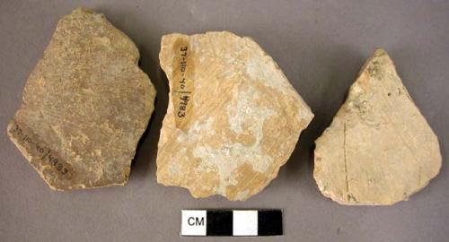 3 potsherds - coarse "Urfirnis" glaze slip