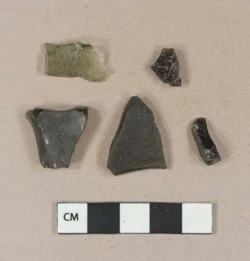 Olive green bottle glass fragments; coal fragment