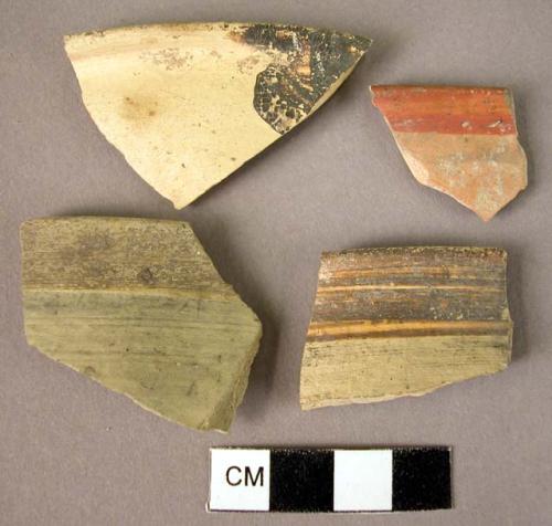 14 rim potsherds; potsherd - painted bands on rim