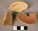 3 pottery base fragments - glazed ware