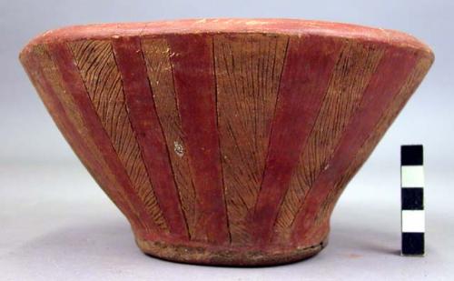 Bowl, red ware.  Incised decoration.