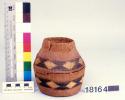Small basket of fine weave--twined weave with imbricated decoration