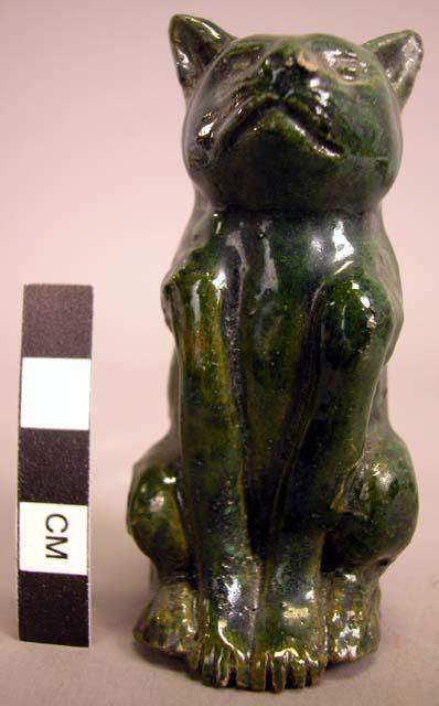 Ceramic green glazed cat figurine