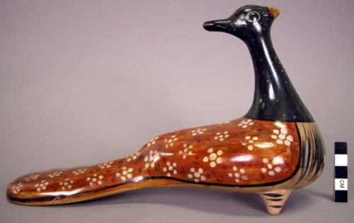 Ceramic polychrome burnished peacock figurine