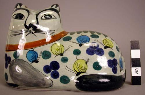 Ceramic polychrome glazed cat figurine