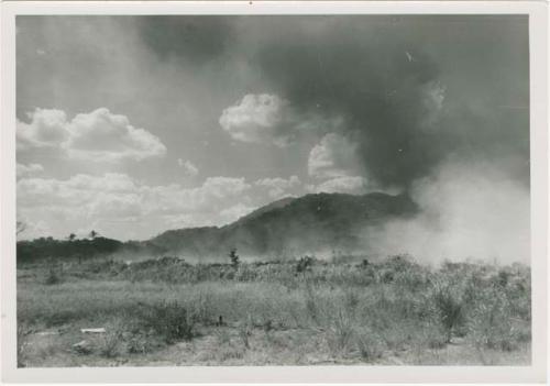 Army burning grasses, looking west from Area B