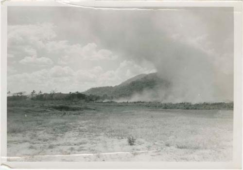 Army burning grasses, looking west from Area B, Trench 2