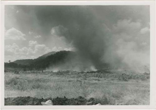 Army burning grasses, looking west from Area B, Trench 4