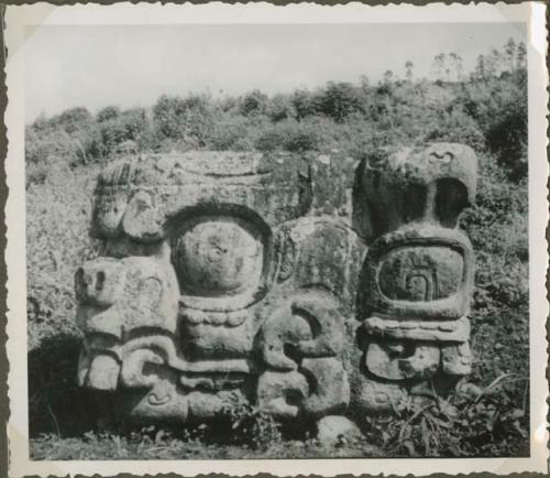 Side view of round stone sculpture