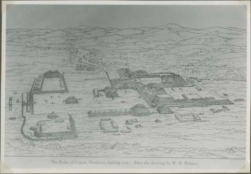 Sketched overhead map of the structures of Copan, looking east