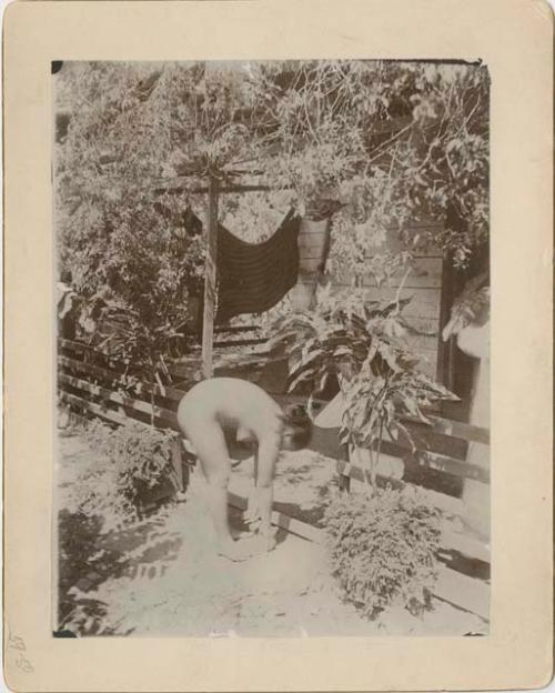 Woman in front of a building