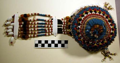 Glass bead headdress, necklace, and two bracelets (anklets?)