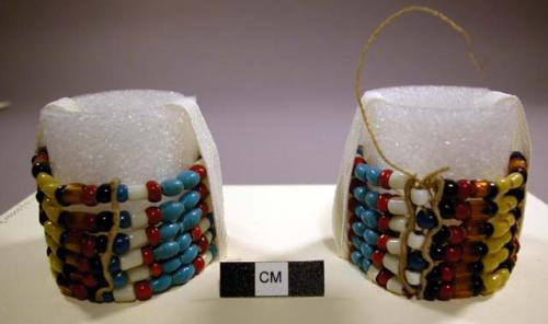 Glass bead headdress, necklace, and two bracelets (anklets?)