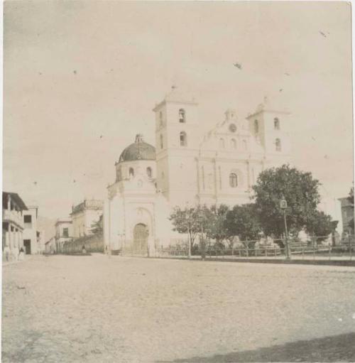 Church or large building and an open street