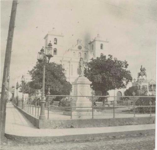 Church or large building with statues in front