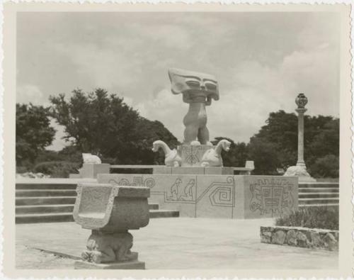 Stone statues in a public park or square