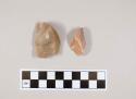 Flint flakes; reoutched; one with cortex; tan and rose-colored stone