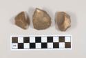 Flint flakes; two with cortex; brown-colored stone