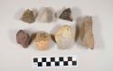 Flint cores; three with cortex; variously colored stone