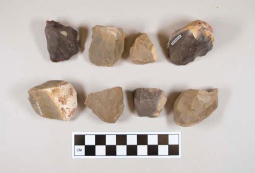 Flint cores; some with cortex; variously colored stone