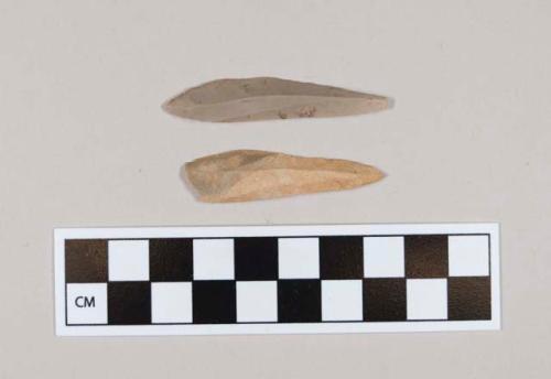 Flint bladelets; broken; cream and gray colored stone