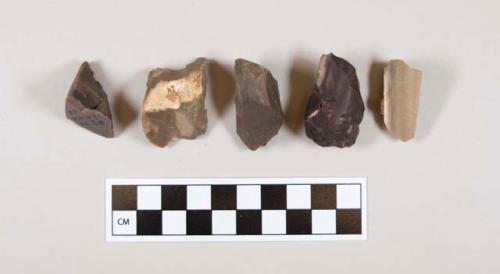 Flint cores; four with cortex; brown and gray-colored stone