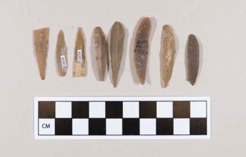 Flint bladelets; variously colored stones