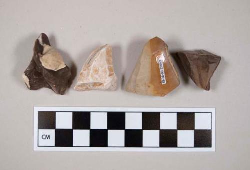 Flint cores, including tan, grey, brown, cream and pink colored stone, some contain cortex