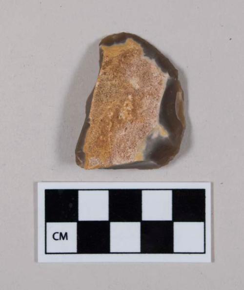 Chipped stone, flint with cortex, scraper with graver (burin) at one end