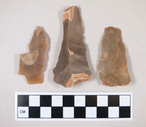 Chipped stone, flint blades, each with notch