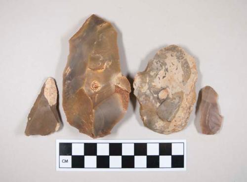 Chipped stone, flint flakes and blades, some with cortex