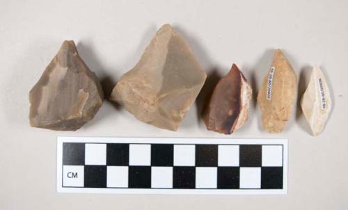 Chipped stone, flint burins, some with cortex