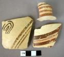 Pottery foot; 3 potsherds